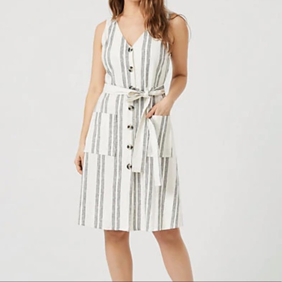 le chateau Dresses & Skirts - Le Chateau Linen Blend Black and White Strip Midi Dress